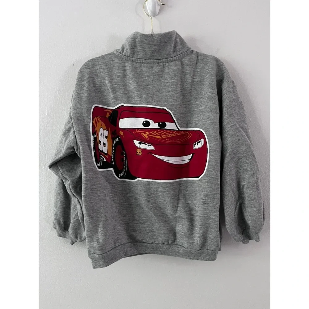 Disney Pixar Cars 1/4 Zip Sweatshirt Lightening McQueen Gray Pullover size 7
